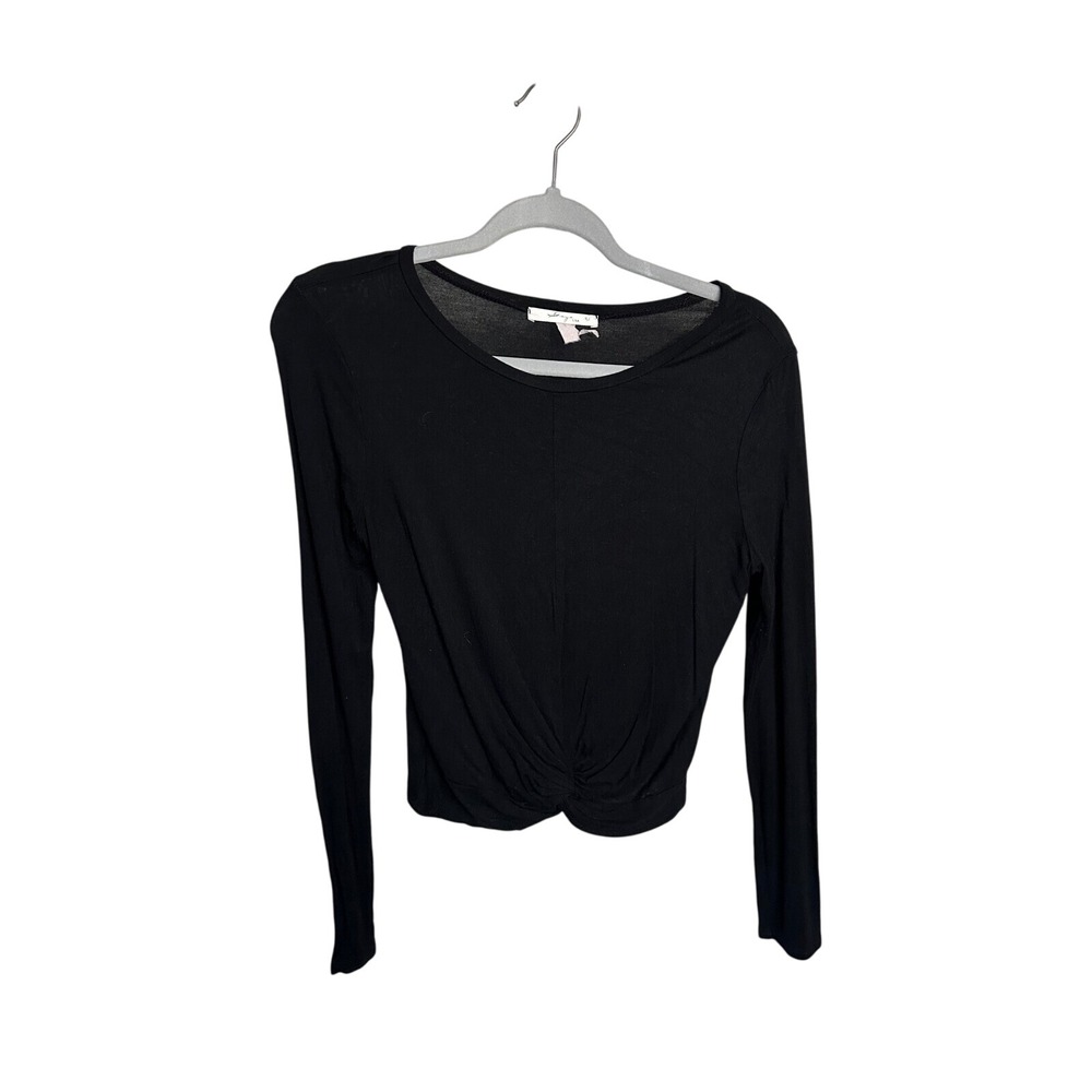 Luze USA Black Long Sleeve‎ Twist Front Top Casual Basic Shirt